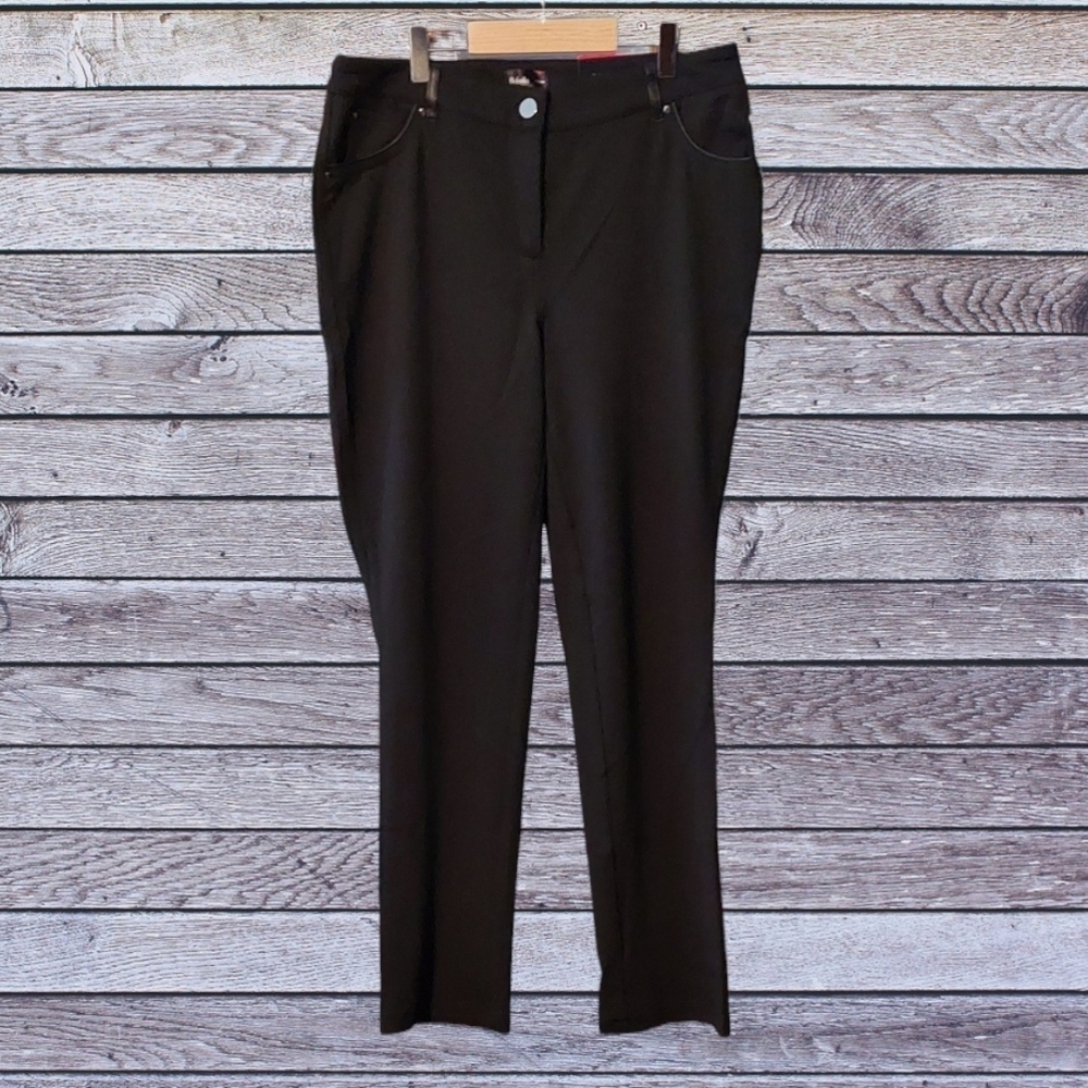 NWT Rafaella Black Leather Trim Straight Leg Women's Pants ~size 8 Petite